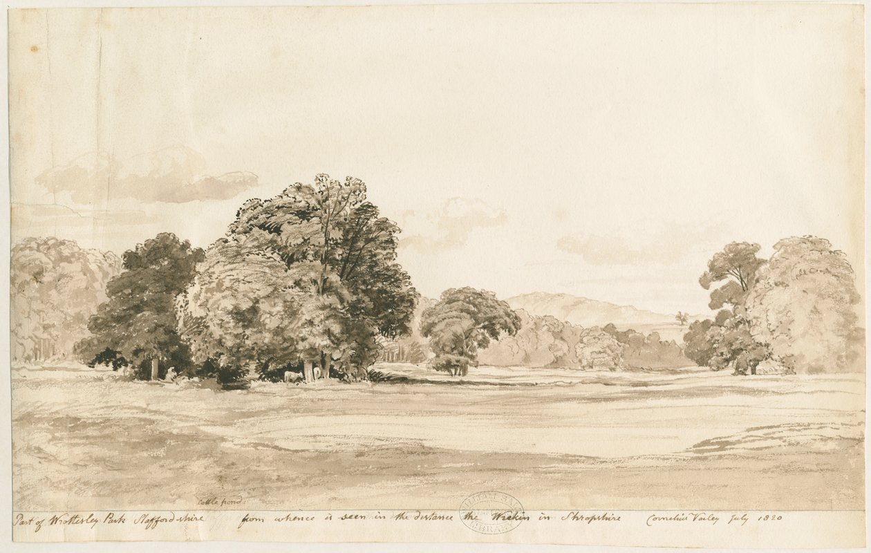 Wrottesley Park: desenho em sépia, julho de 1820 de Cornelius Varley