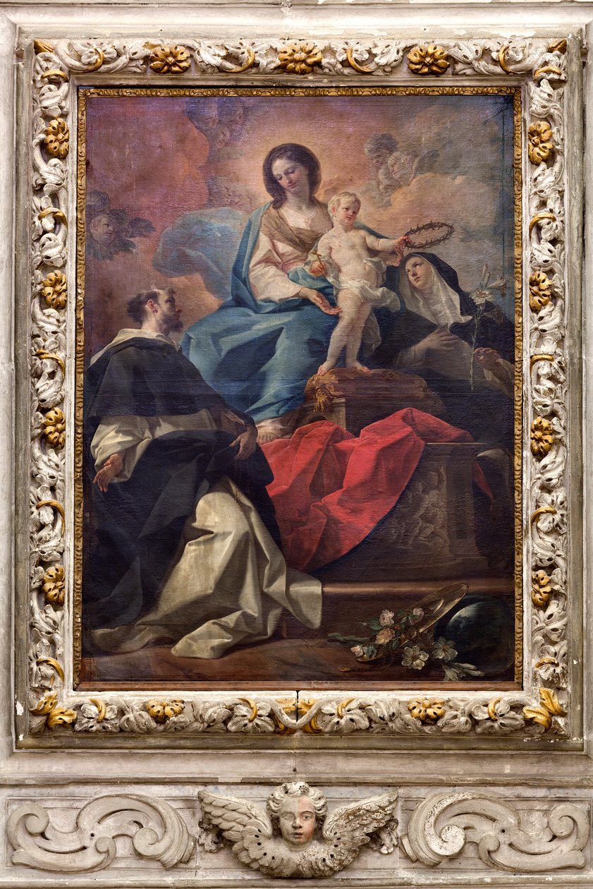 Igreja do SS Salvatore, interior, Altar do Rosário, Nossa Senhora do Rosário, Tela de Corrado Giaquinto (1703-1766), Poggiardo, Lecce, Puglia (foto) de Corrado Giaquinto