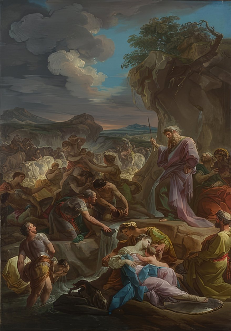 Moisés joga água fora da rocha. 1743-44 de Corrado Giaquinto