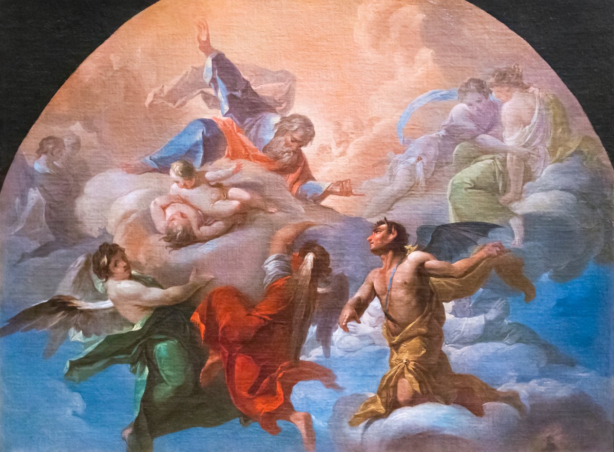 Satanás perante Deus, c.1750 (óleo sobre tela) de Corrado Giaquinto