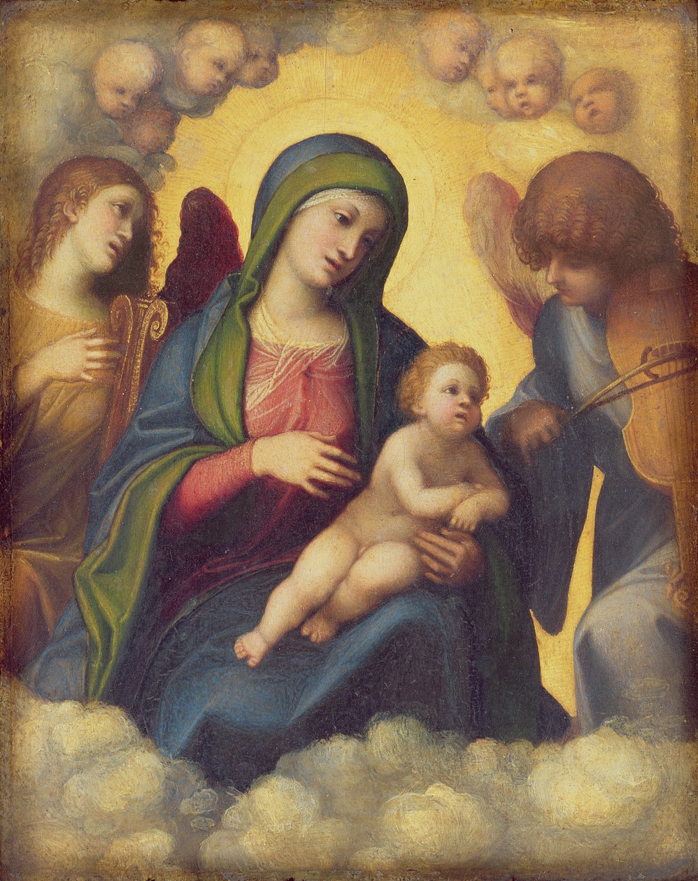 Madonna e criança e criança em Glória, c.1520 de Antonio da Correggio