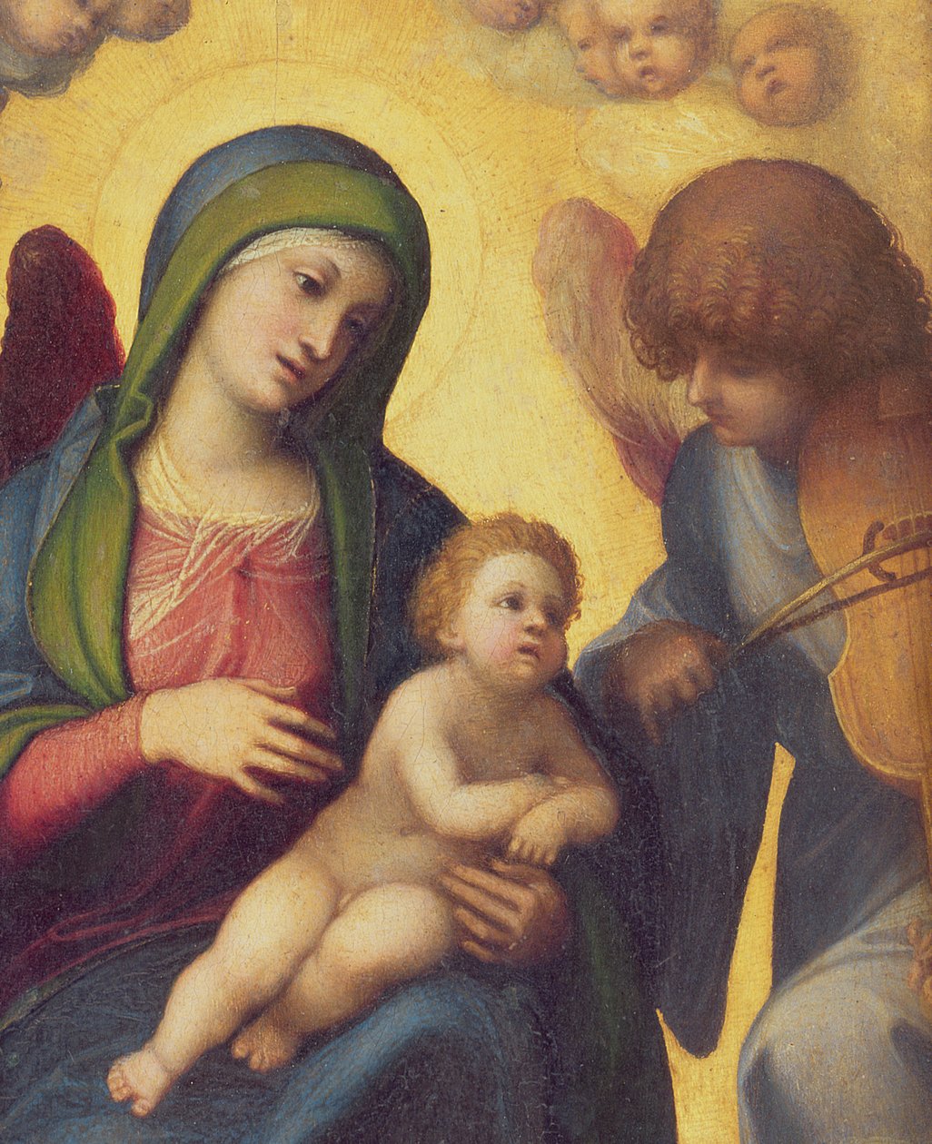 Madonna e criança com anjos c.1510-15 óleo no detalhe do painel de 50256 de Antonio da Correggio