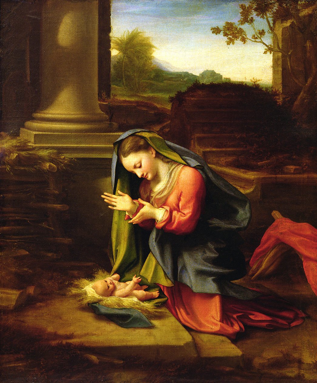 Nossa Senhora Adorando o Menino, c.1518-20 de Antonio da Correggio