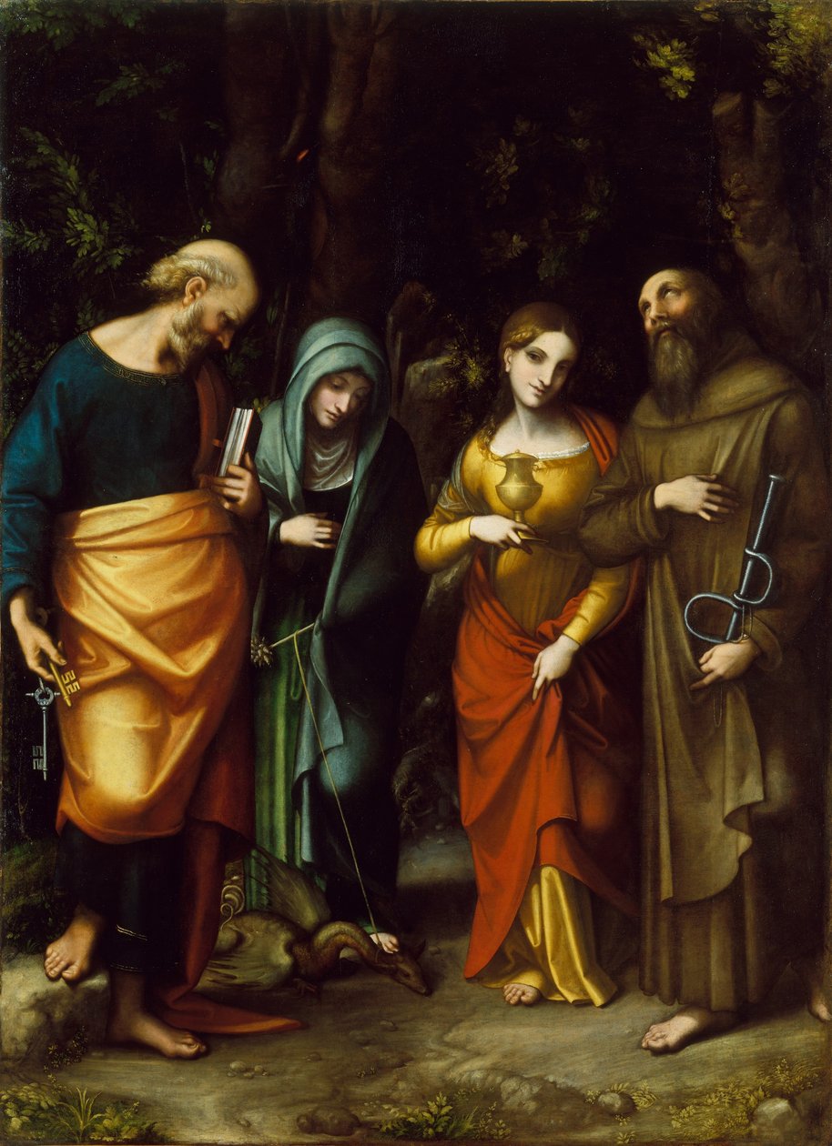 Santos Pedro, Marta, Maria Madalena e Leonard, c.1515-7 de Antonio da Correggio