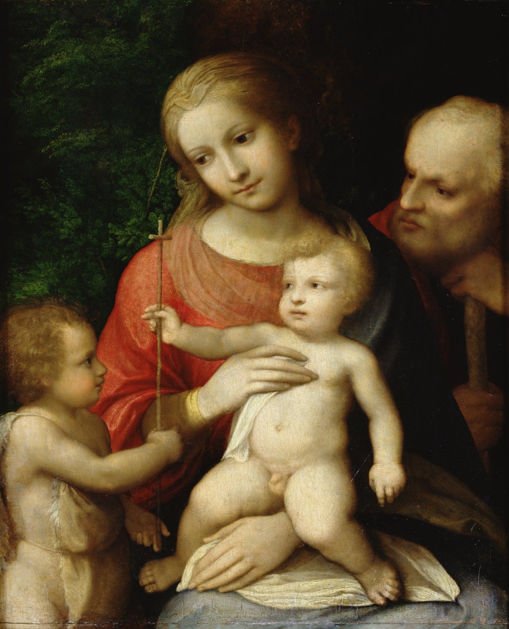 A Virgem e o Menino cercado por São João Batista e São José, 1517 (óleo sobre madeira) de Antonio da Correggio