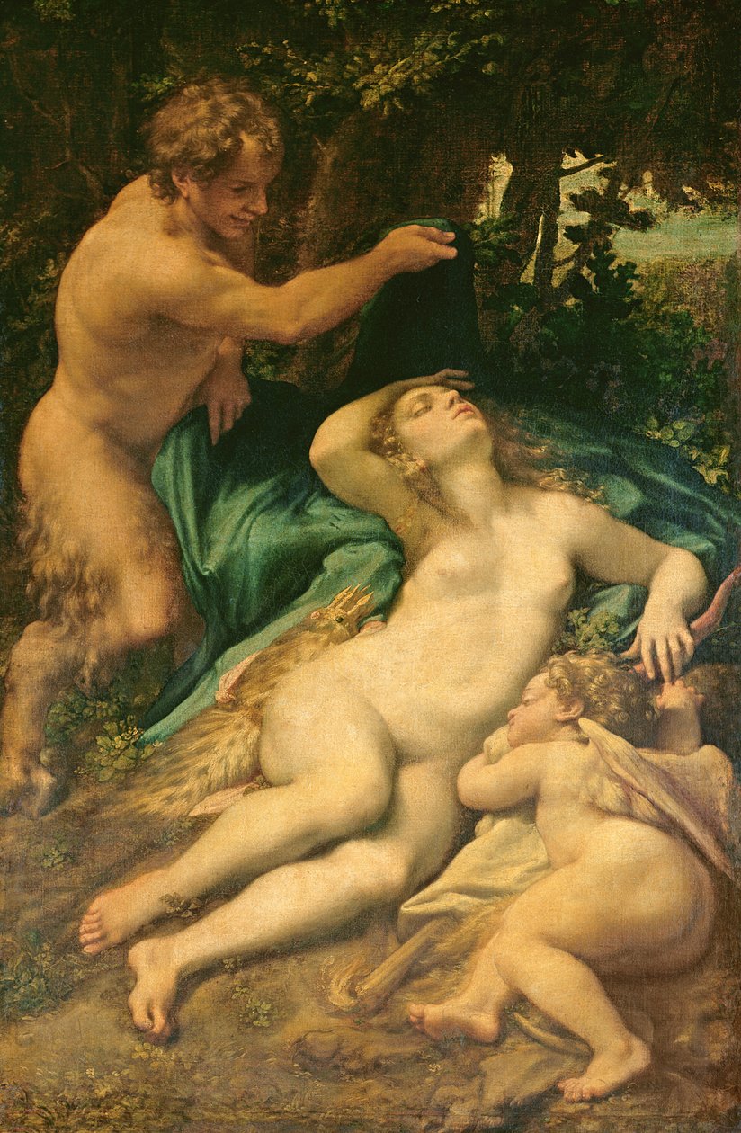 Vênus, Sátiro e Cupido, 1528 de Antonio da Correggio