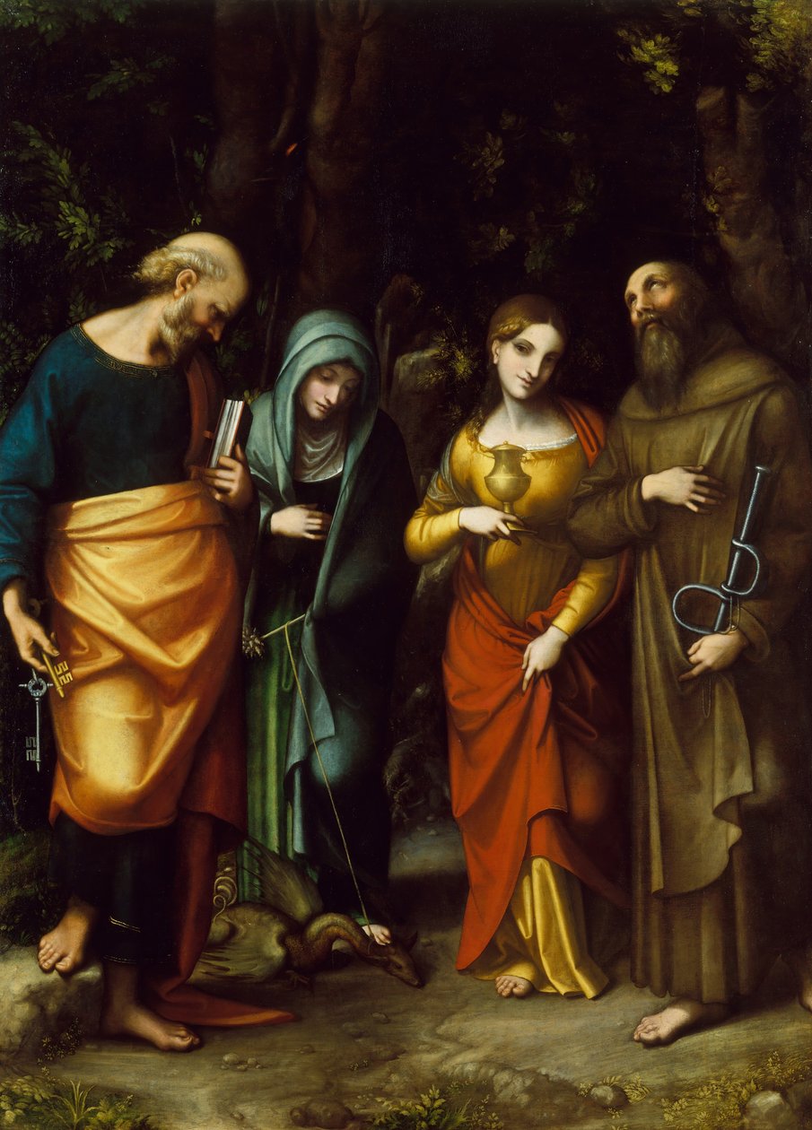 Santos Pedro, Marta, Maria Madalena e Leonard, ca. 1515 de Correggio