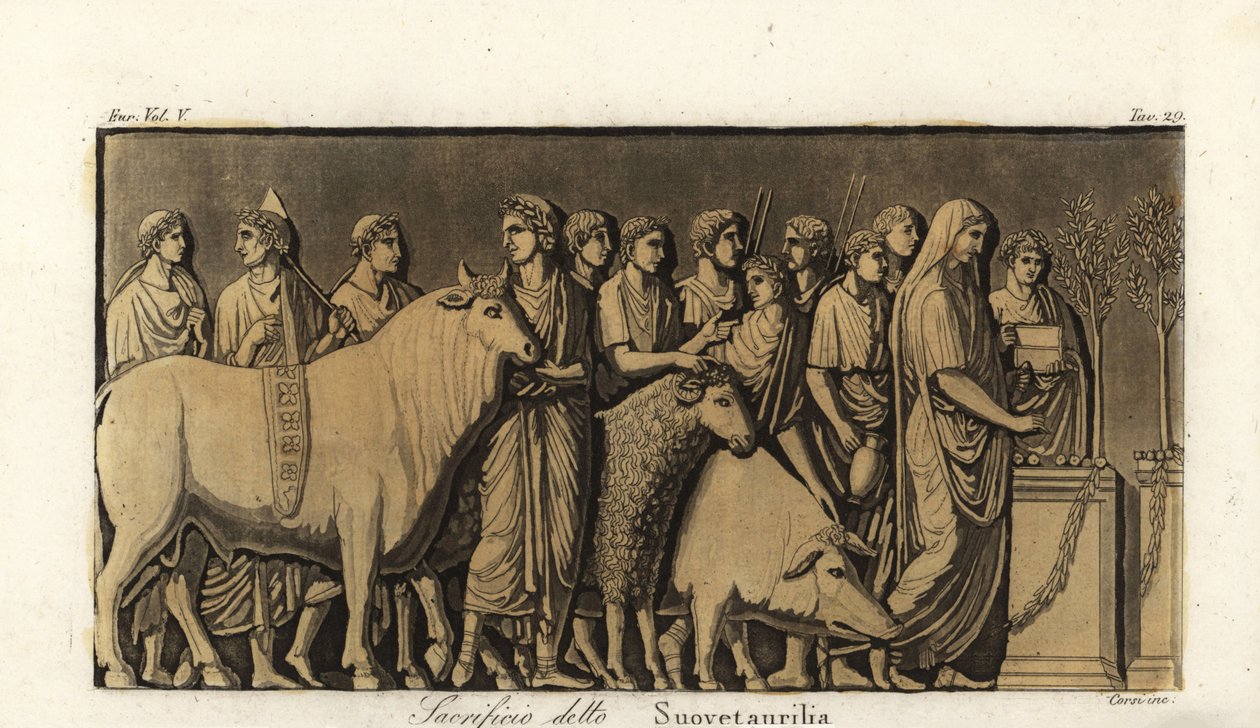 Cerimónia romana de sacrifício de suovetaurilia ou suovitaurilia de Corsi Corsi