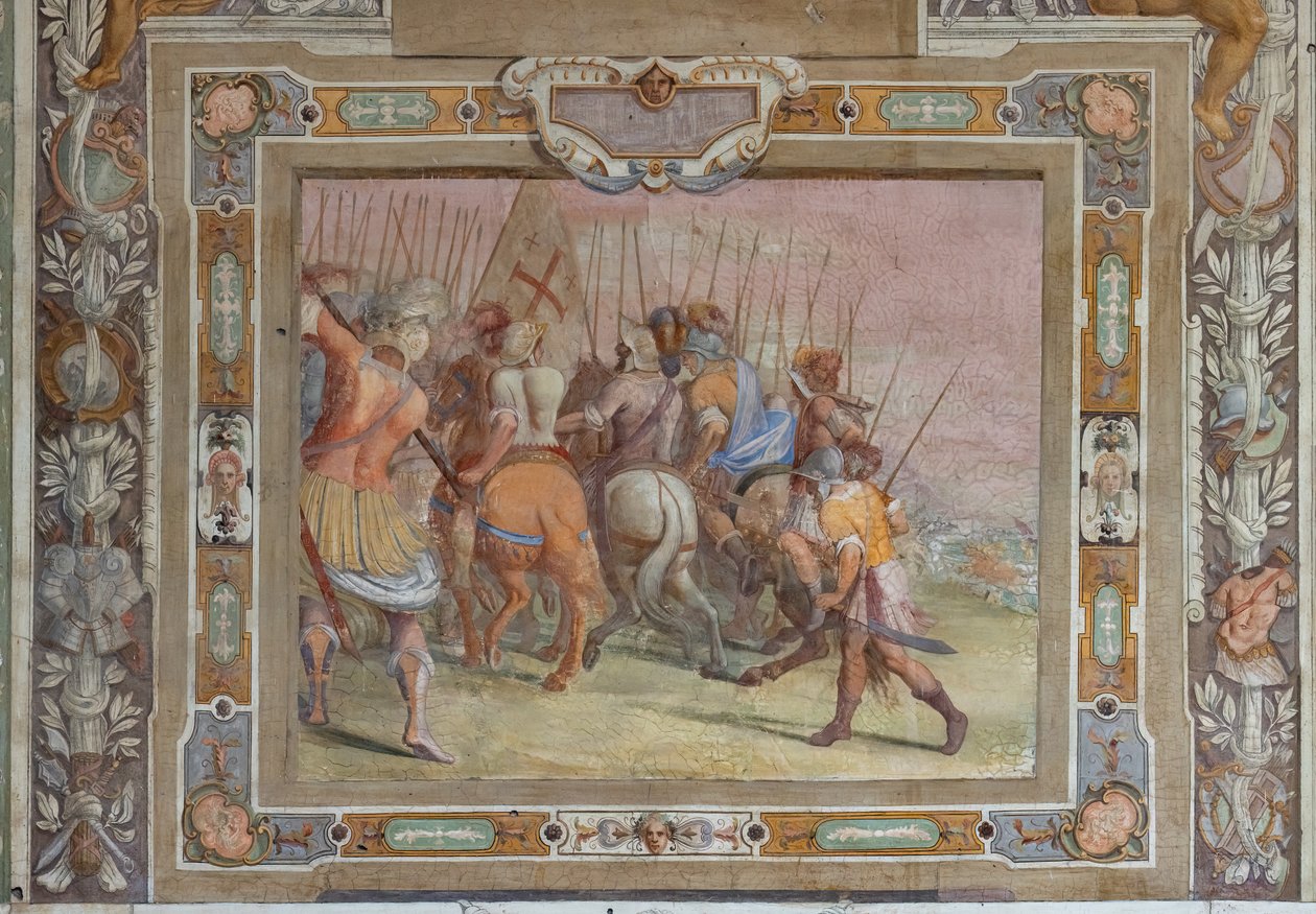 Cena de batalha dos Actos de Godofredo de Bouillon na tomada de Jerusalém, c.1589-94 (fresco) de Cosimo Daddi