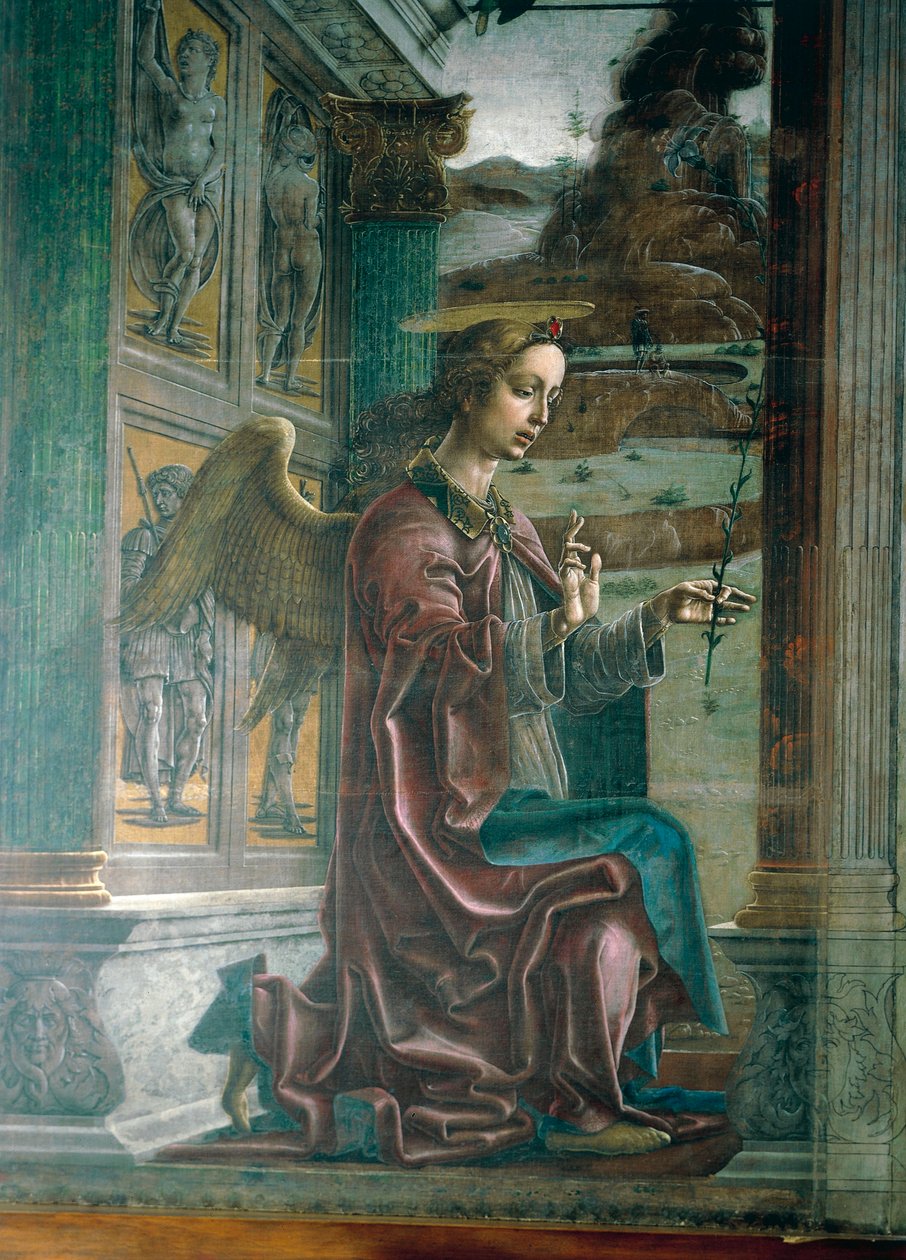 Anunciação, madeira de órgão na Catedral de Ferrara, por Cosme