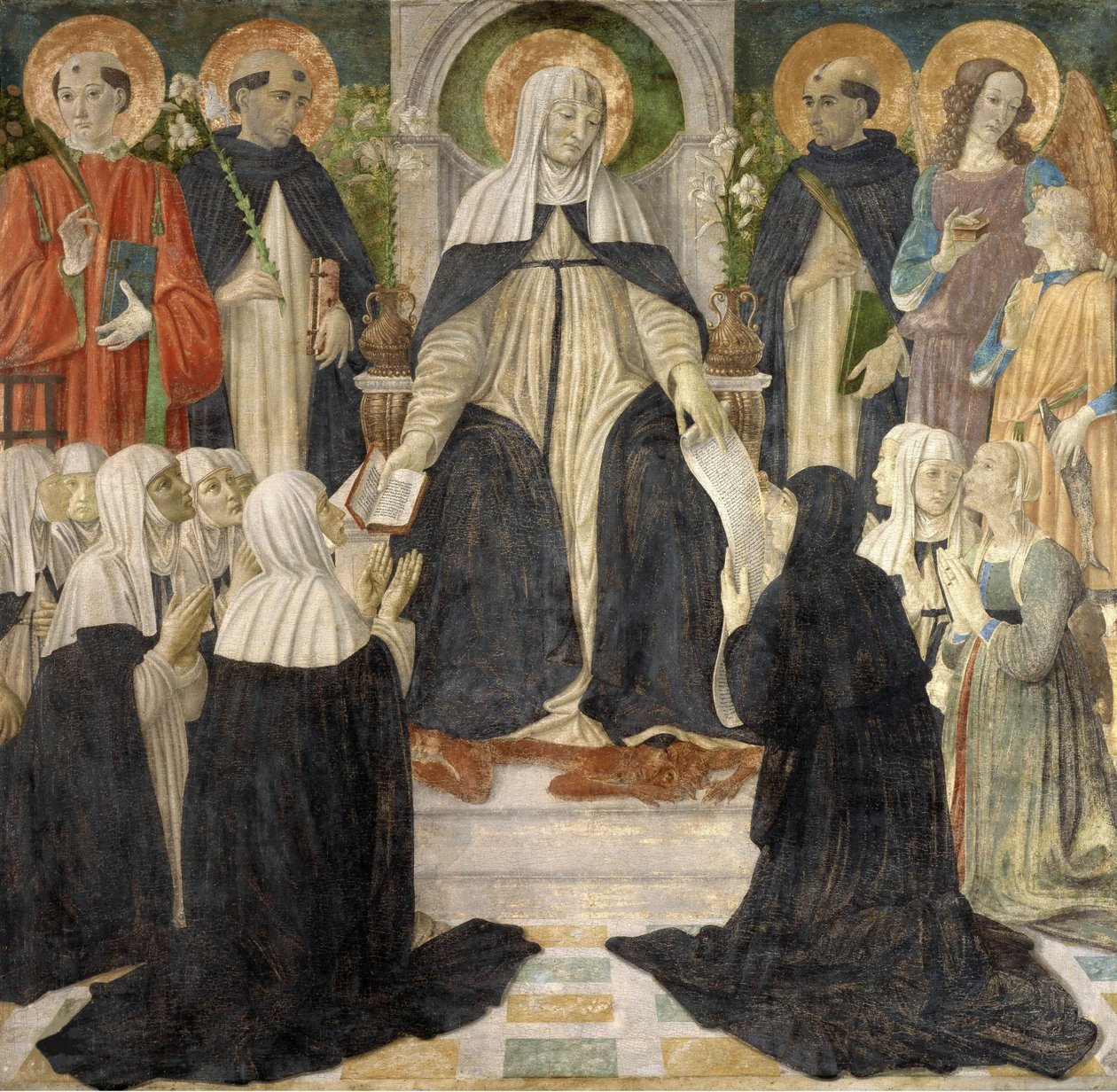 Santa Catarina de Sena como Mãe Espiritual da Segunda e Terceira Ordens de São Domingos, c1499. de Cosimo di Lorenzo Rosselli
