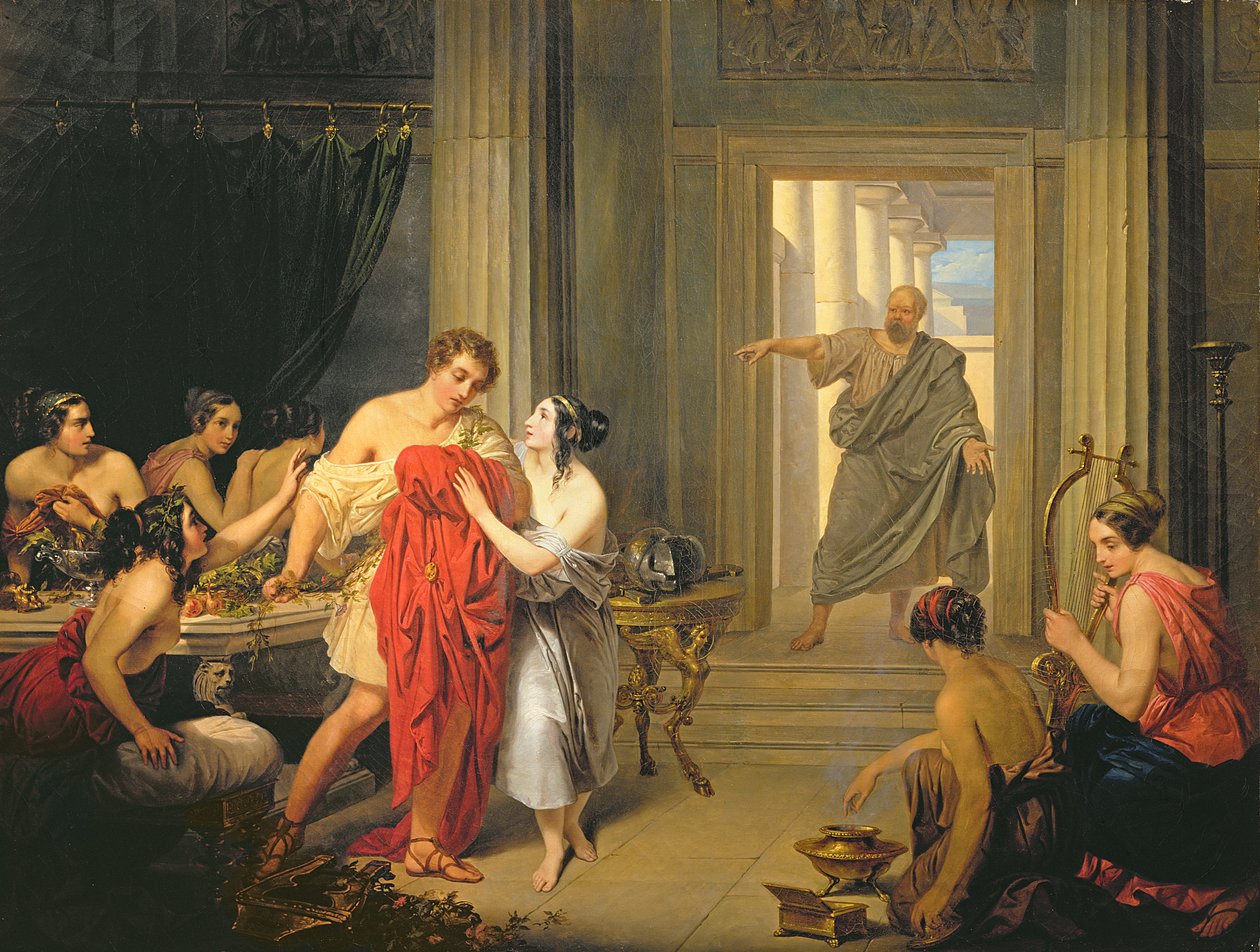Alcibiades entre os hetaerae (óleo sobre tela) de Cosroe Dusi