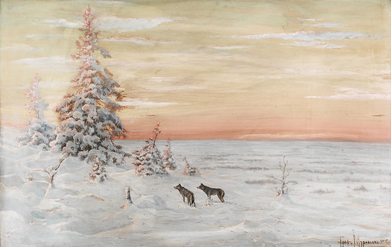 Paisagem de inverno com lobos, 1915 de Count Vladimir Leonidovich Muravyov