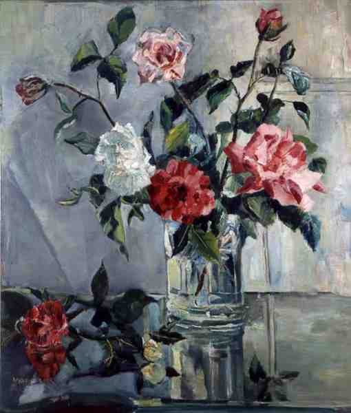 Roses on a Ledge in a Glass Vase, c.1922 (óleo sobre tela) de Countess Nora  (fl.1927 33) Wydenbruck