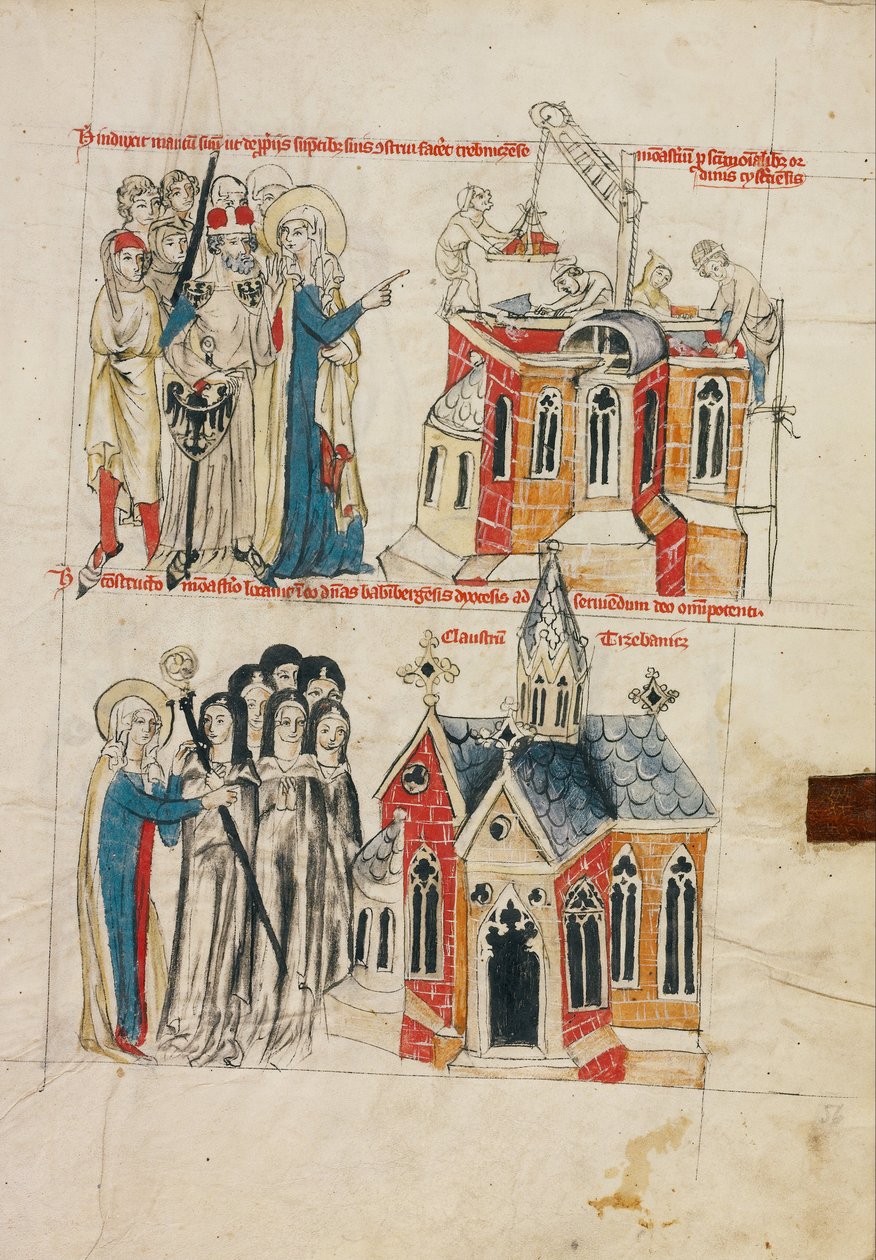 Hedwig e o novo convento; Freiras de Bamberg estabelecendo-se no novo convento de Court workshop of Duke Ludwig I of Liegnitz and Brieg