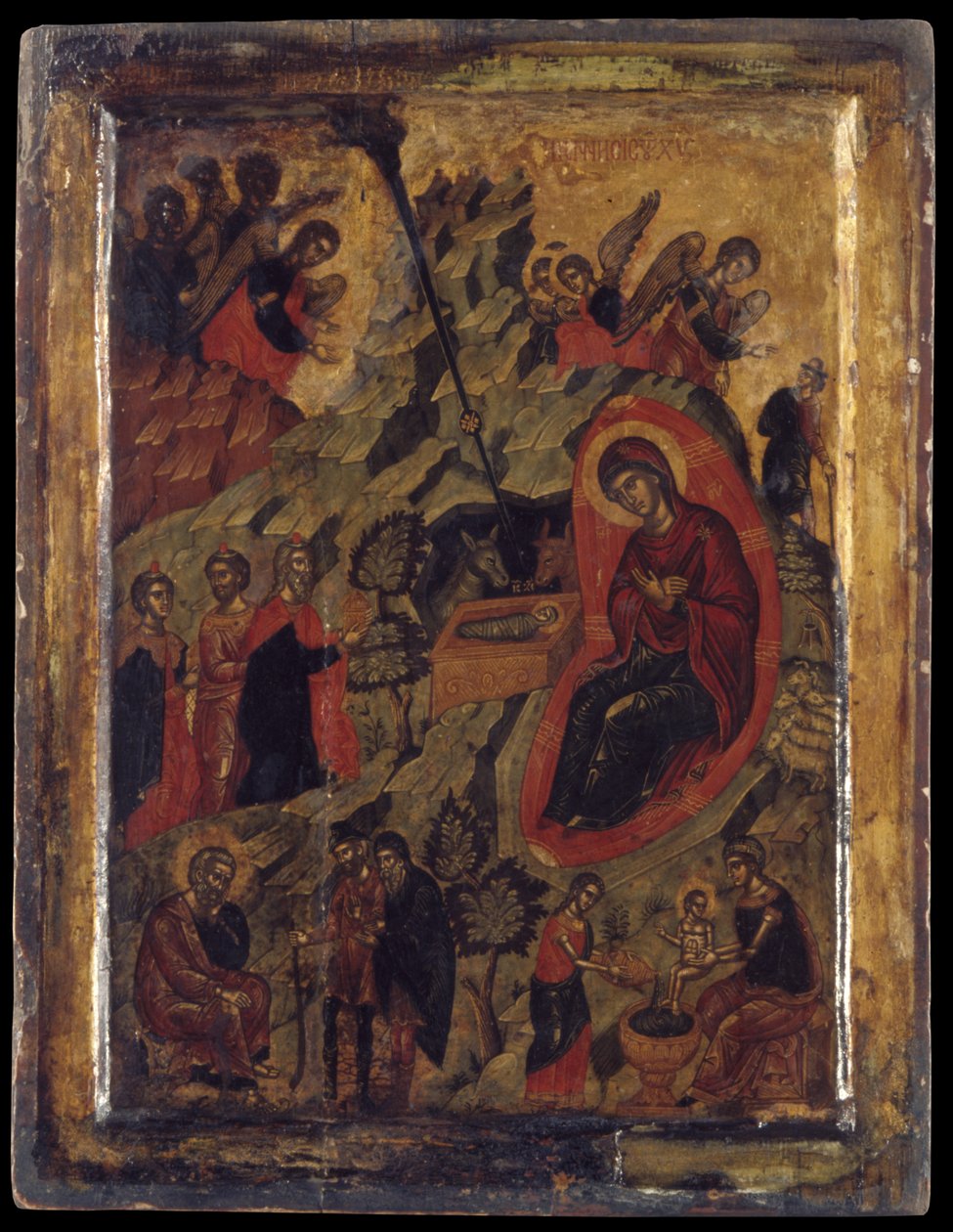 A Natividade (tempera de ovo no painel) de Cretan School