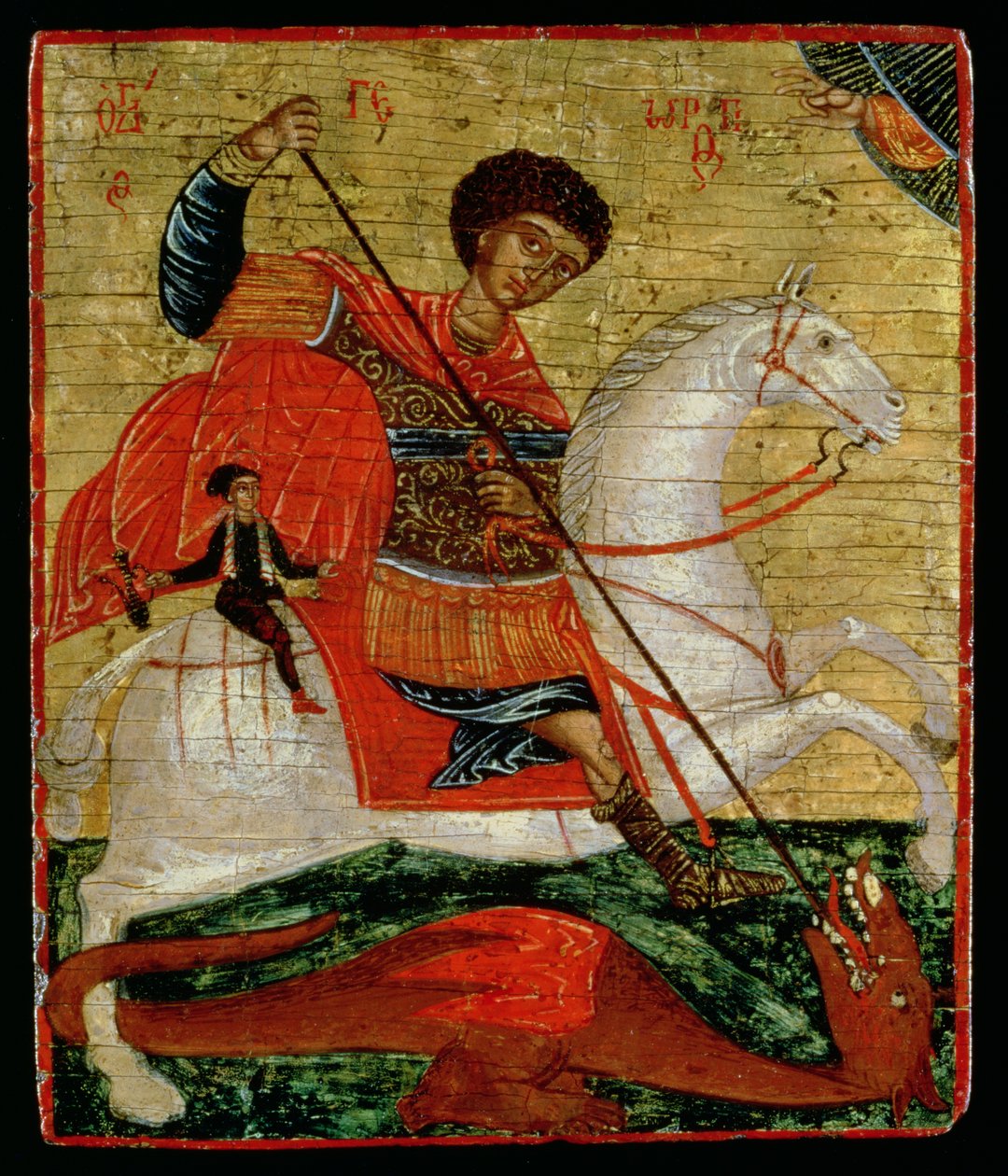 Ícone de São Jorge e o Dragão (folha de ouro e têmpera no painel) de Cretan School