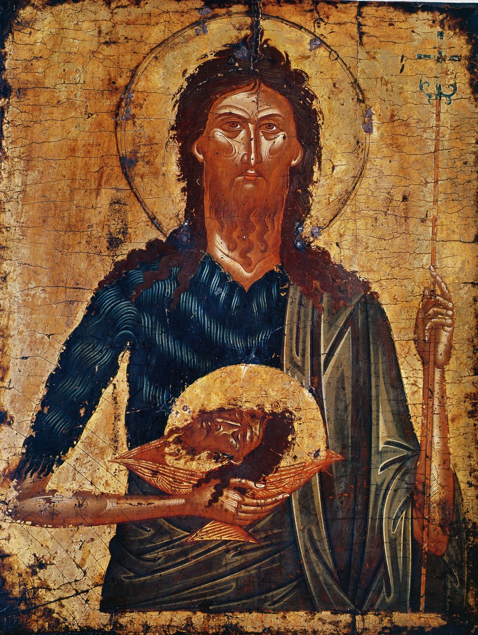 Ícone de São João, o Forerunner (tempera no painel) de Cretan School