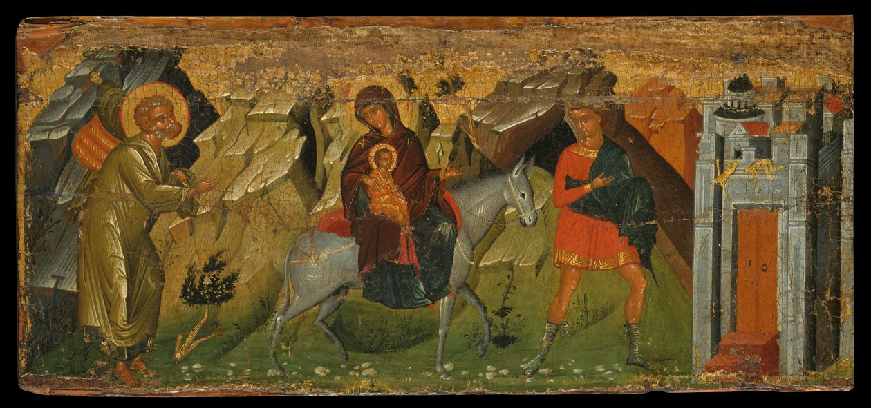 A fuga para o Egito (tempera de ovo no painel) de Cretan School