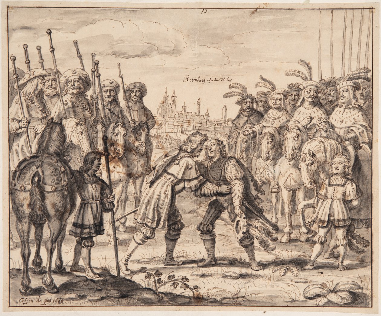 Christian I encontra o príncipe Maximilian em Rothenburg ob der Tauber em 1474 de Crispijn de Passe