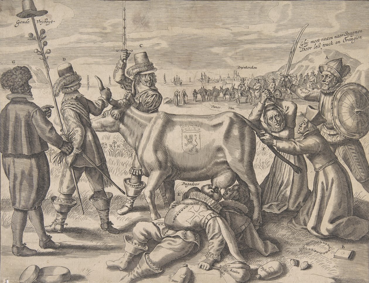 Luta pela vaca leiteira flamenga, 1646. de Crispijn de Passe I