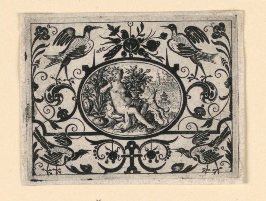 Olfato, Prato de Quinque sensum typi in usum aurifabroru exarati (Imagens dos cinco sentidos gravadas em benefício do ourives) de Crispijn de Passe the Elder