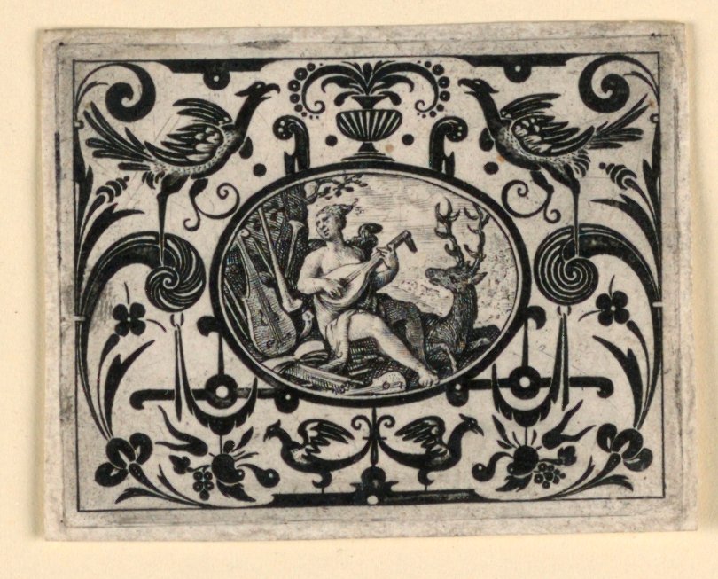 Sentido do Som, prato de Quinque sensum typi in usum aurifabroru exarati (Imagens dos cinco sentidos gravadas em benefício do ourives) de Crispijn de Passe the Elder