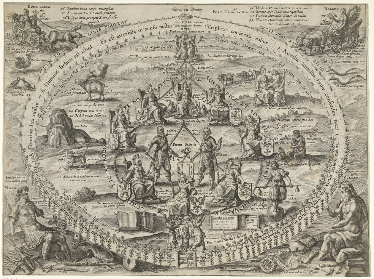 Alegoria da solidariedade dentro da República durante a Trégua, 1609 Victoriae Premium (título no objeto) de Crispijn van de Passe (I)