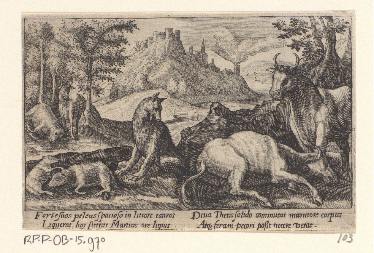 Psamathe transforma o lobo em mármore
Metamorfoses por Ovid (título da série) de Crispijn van de Passe (I)