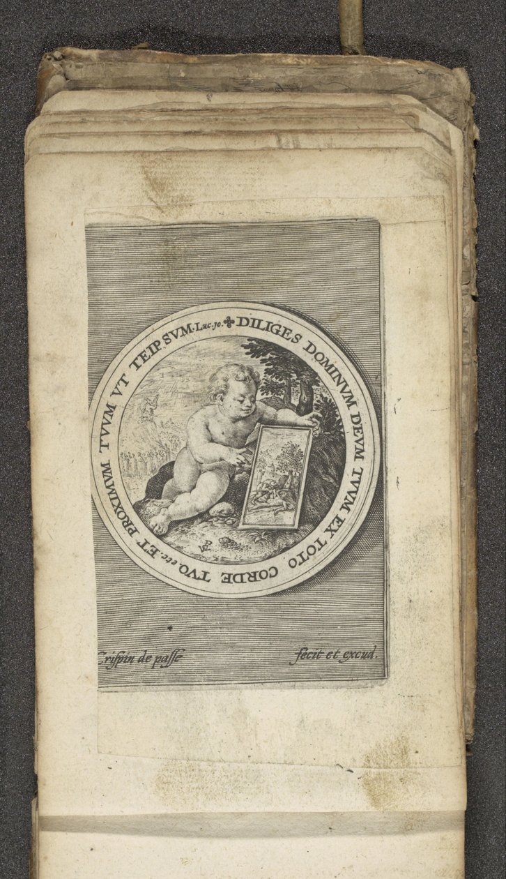 Putto com tablet Putti retratando a palavra de Deus (título da série) Verbum Dei (título da série) de Crispijn van de Passe (I)