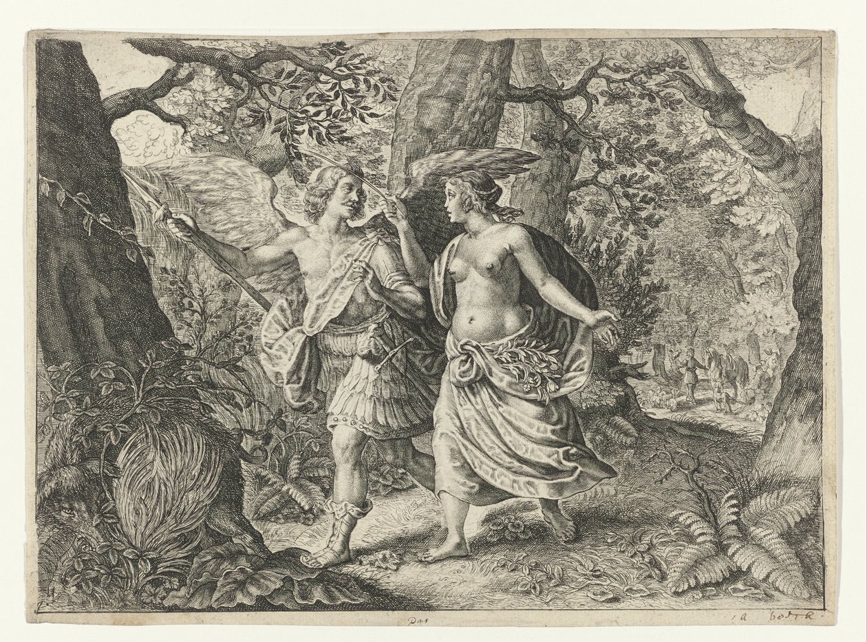 Circe transforma Picus em um pica-pau Metamorfoses de Ovídio (título da série) de Crispijn van de Passe (II) (after)
