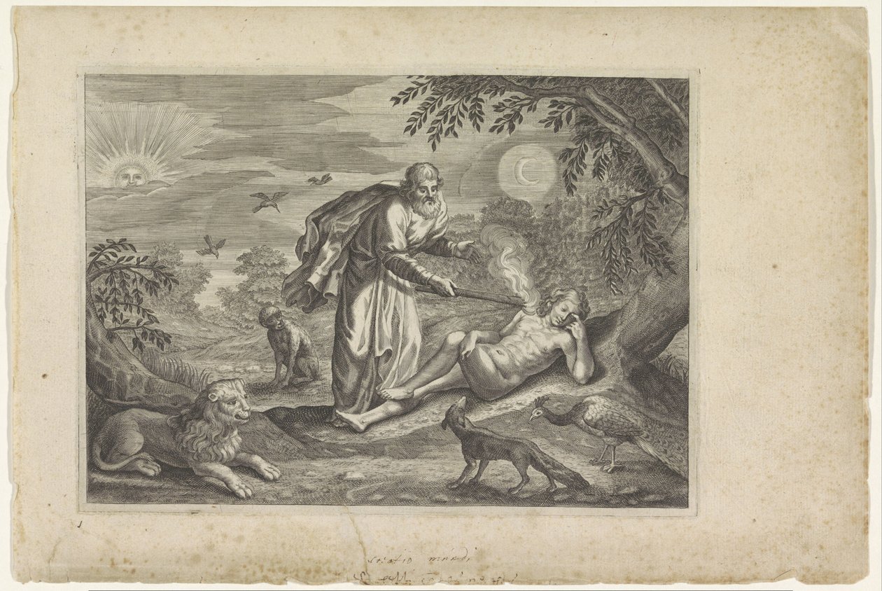 Prometheus cria o primeiro homem
Metamorfoses por Ovid (título da série) de Crispijn van de Passe (II) (workshop of)