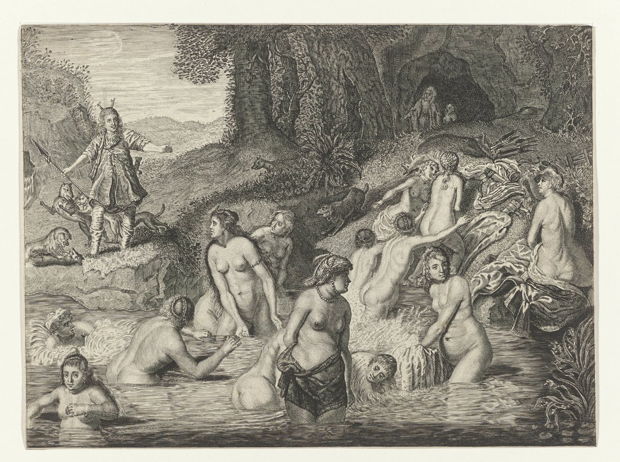 Diana transforma o Actaeon num veado
Metamorfoses por Ovid (título da série) de Crispijn van de Passe (II)