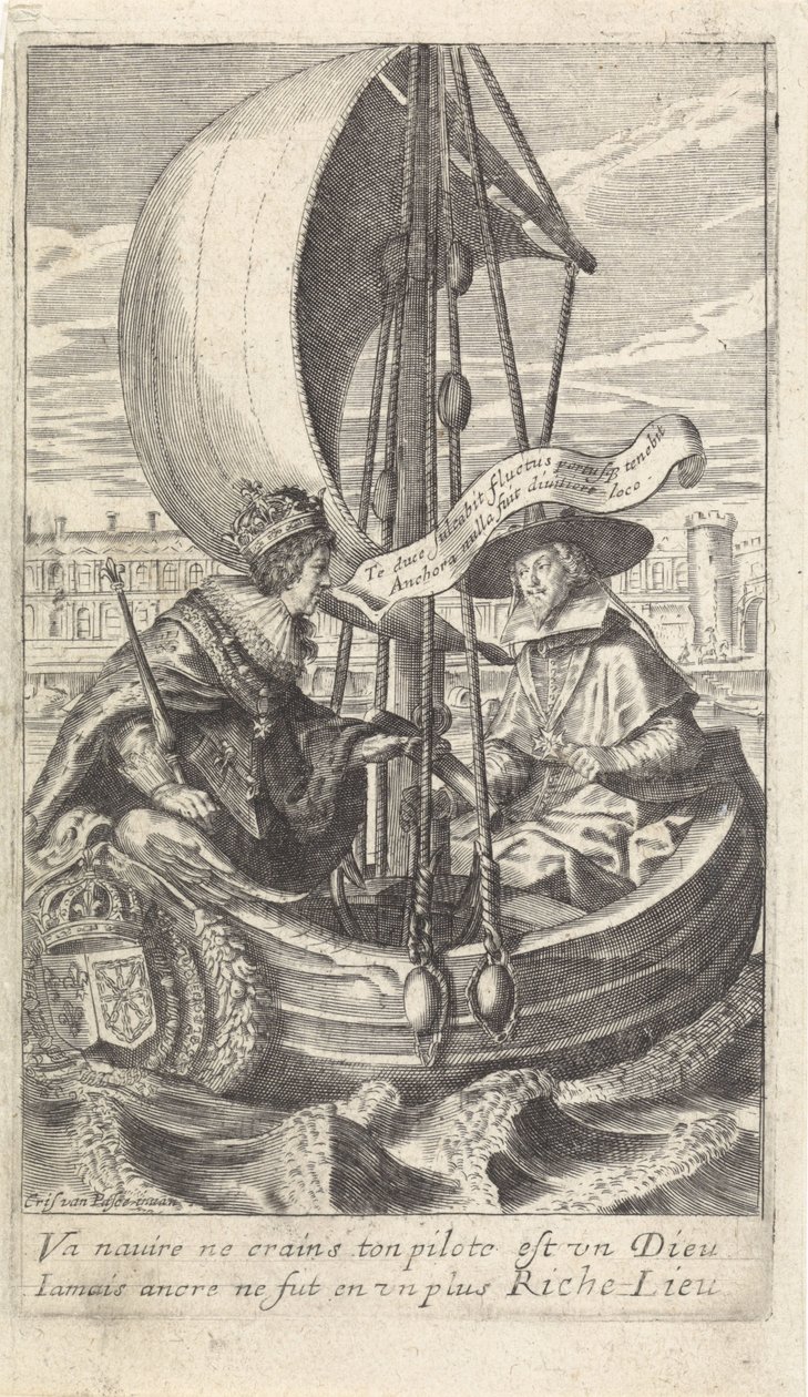 O Rei Luís XIII e o Cardeal Richelieu numa barcaça de Crispijn van de Passe (II)