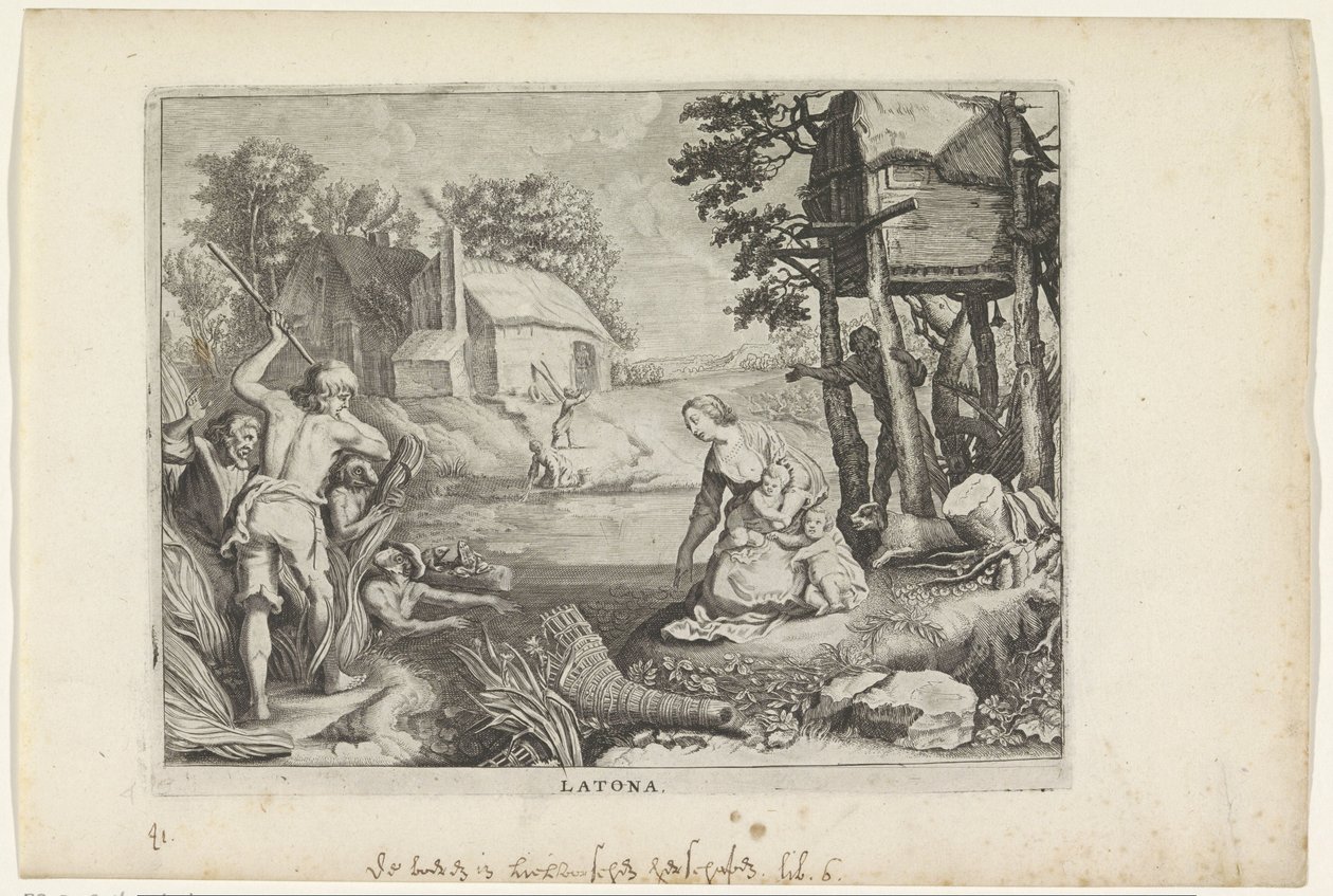 Leto (Latona) transforma os Lícianos em sapos
Metamorfoses por Ovid (título da série) de Crispijn van de Passe (II)