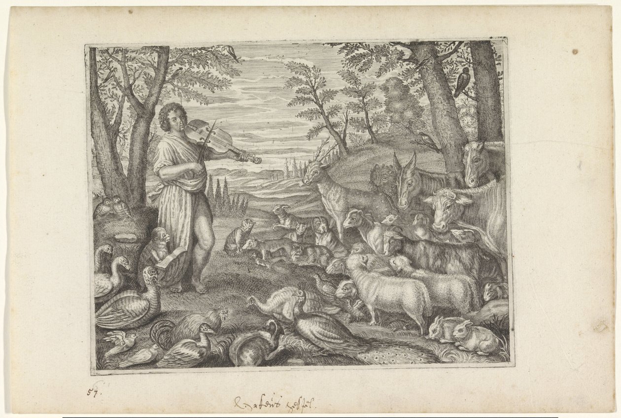 Orfeu encanta os animais com sua música Metamorfoses de Ovídio (título da série) de Crispijn van de Passe (II)