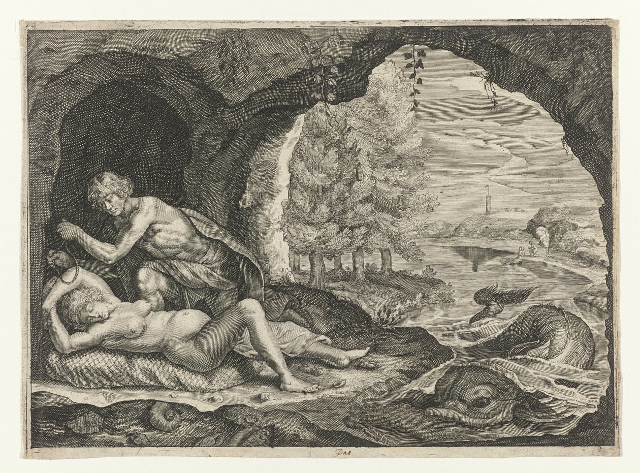 Peleu persegue a Tétis adormecida Metamorfoses de Ovídio (título da série) de Crispijn van de Passe (II)