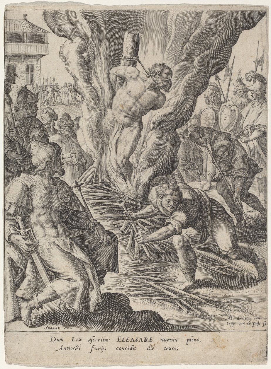 Eleazar queimado por Antíoco de Crispijn van de Passe I after Maarten de Vos