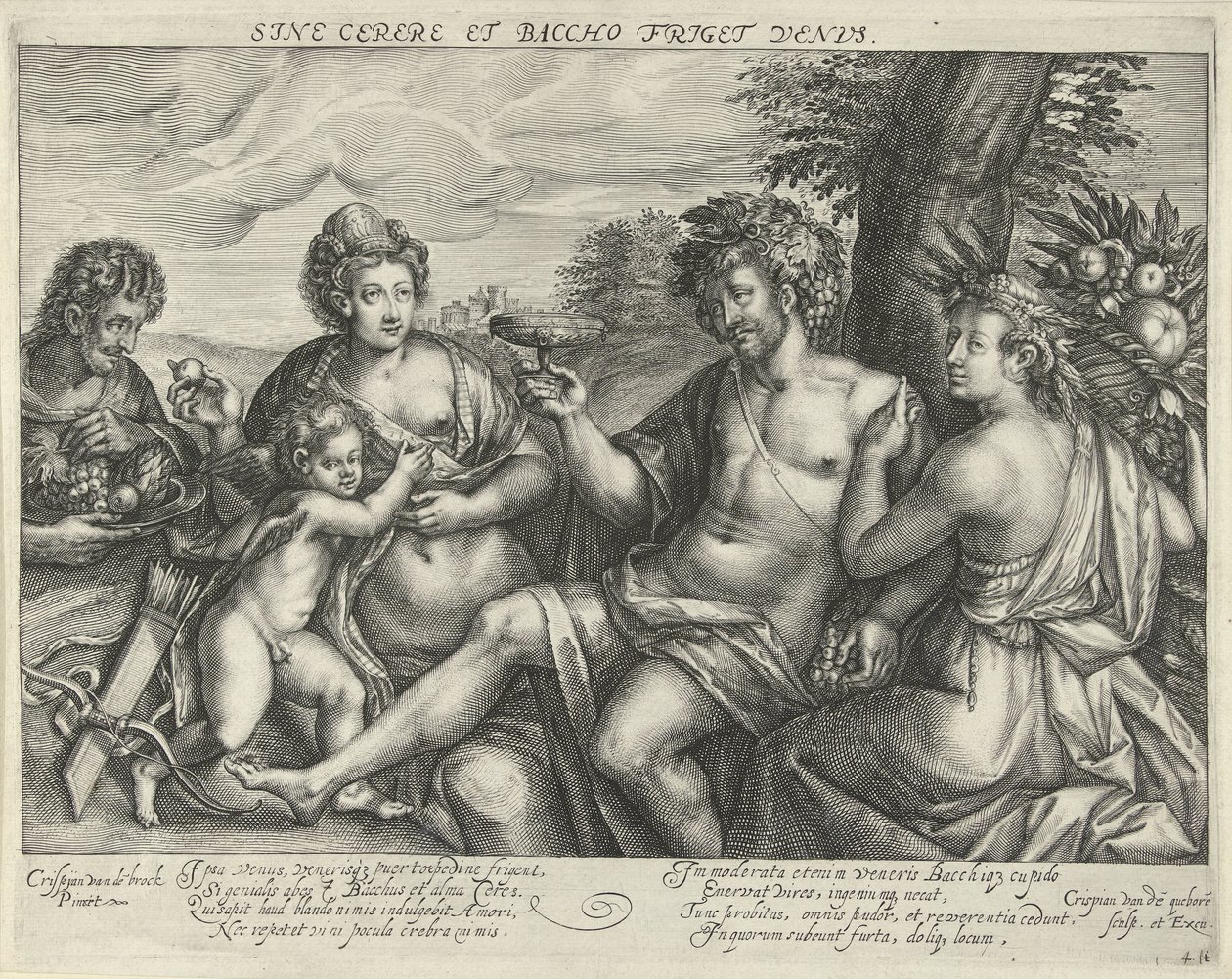 Baco, Vénus e Ceres numa paisagem
Sine Cerere et Baccho friget Venus (título sobre o objecto) de Crispijn van den Queborn