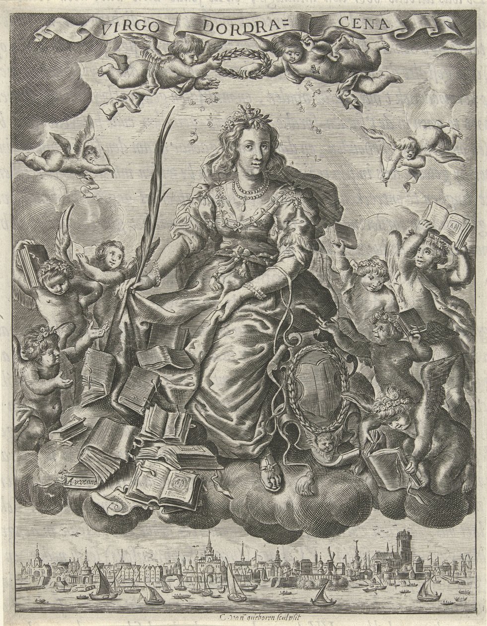 Página de título para Werelts begin, center, eynde fechado em den trov-ringh por Jacob Cats de Crispijn van den Queborn