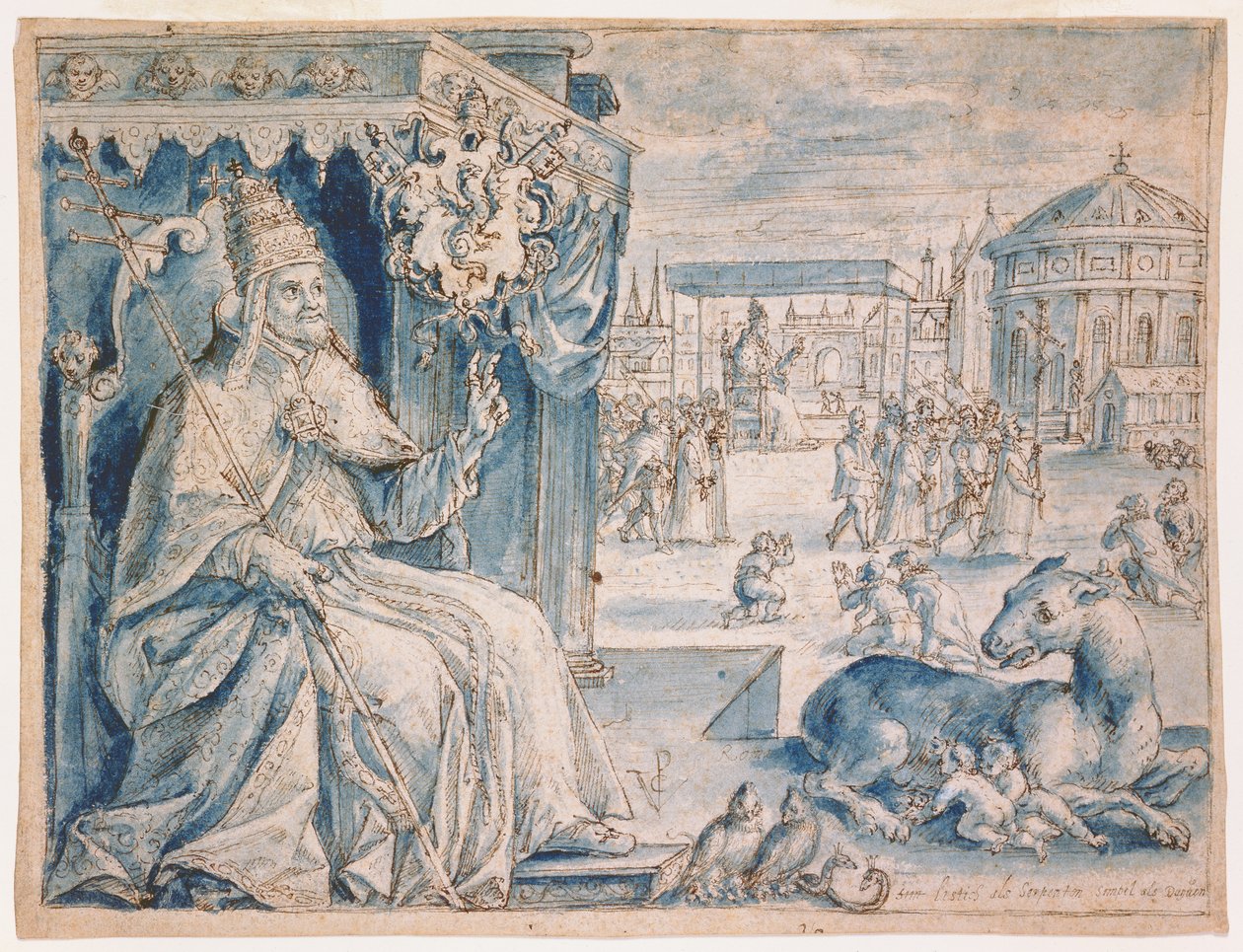Papa Paulo V (1552-1621) (caneta e tinta marrom com tinta azul sobre papel) de Crispin  Passe