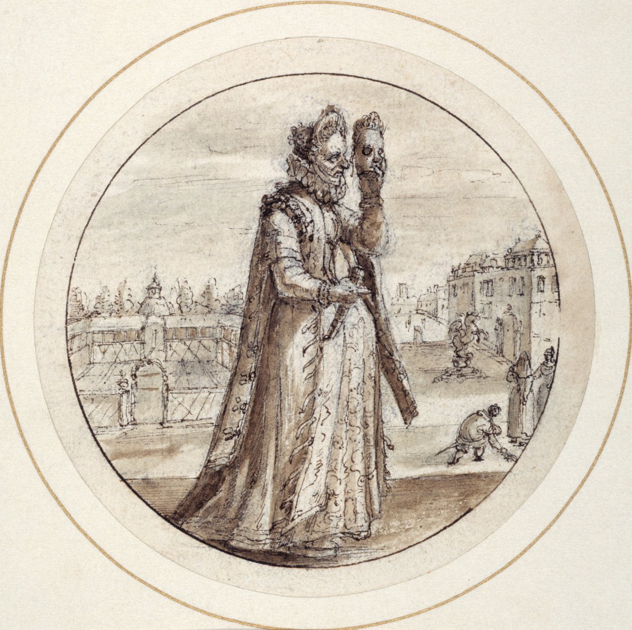 Helena com máscara, início do século XVII (caneta e tinta castanha com lavagem castanha) de Crispin I de Passe