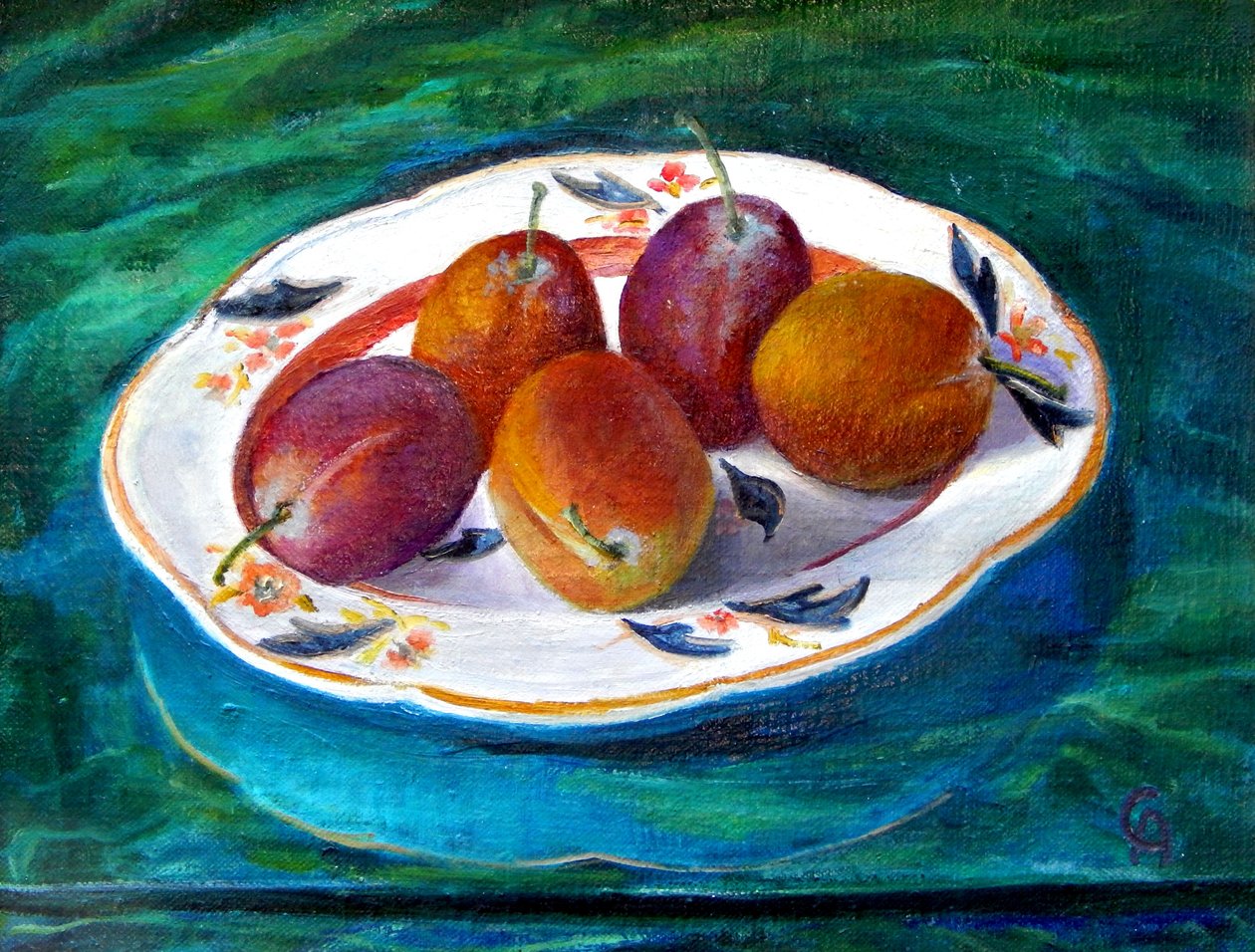 Fruta em um prato de Staffordshire, 2013 de Cristiana Angelini