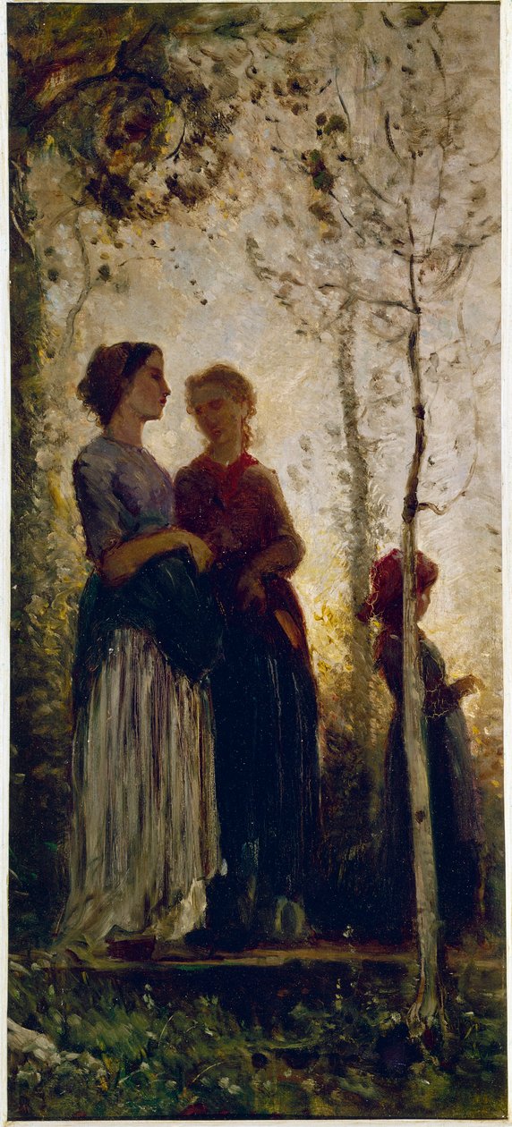 Três camponeses com árvores (óleo sobre tela de Cristiano Banti