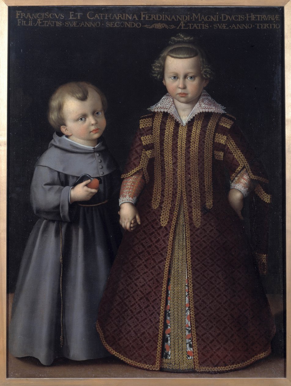 Retrato de Francisco e Catarina de Medicis (Francesco e Caterina de Medici), filhos de Fernando (óleo sobre tela) de Cristofano Allori