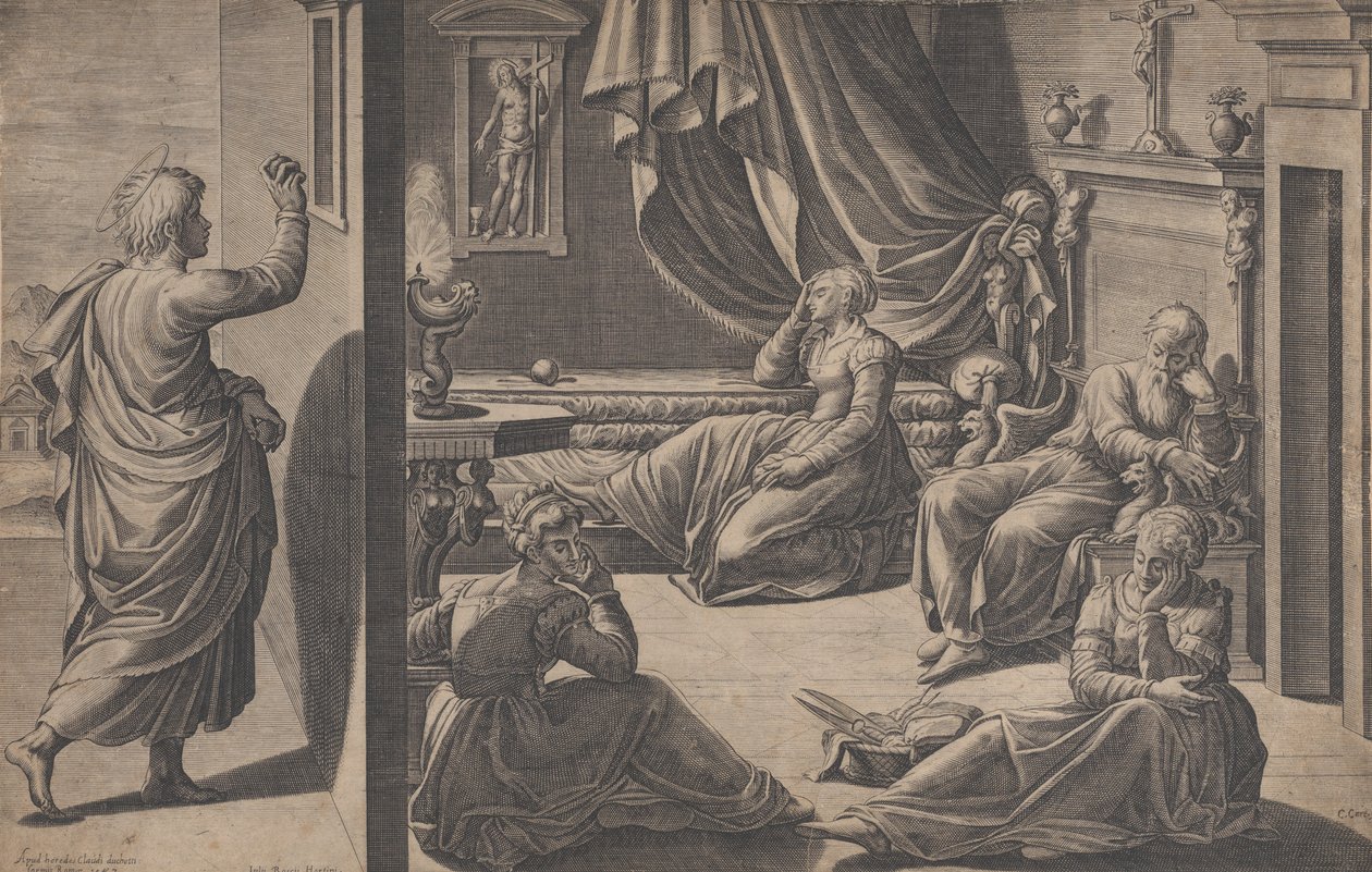 São Nicolau de Bari e as Três Meninas Pobres, 1587. de Cristofano Cartaro