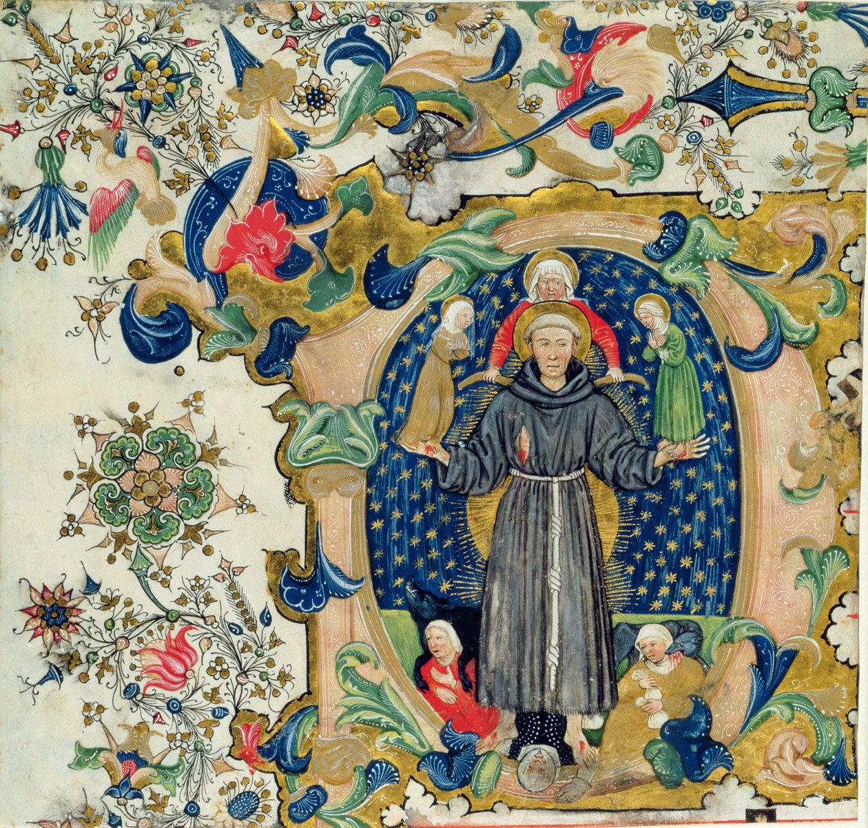 São Francisco em Glória cercado pela Castidade, Pobreza e Obediência com Luxúria e Avareza a seus pés de Cristoforo Cortese