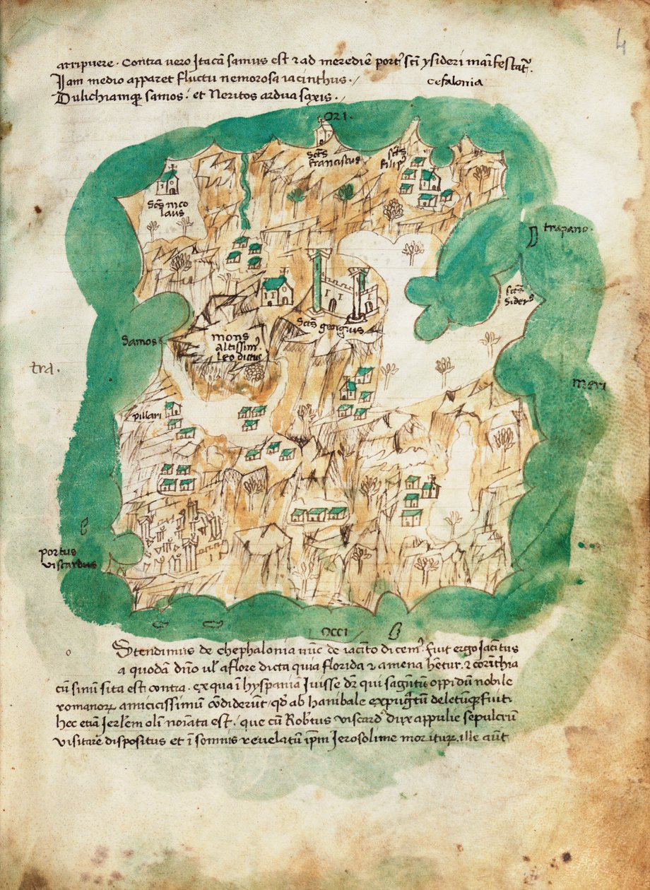 Carta da Cefalónia, c.1420 (velino) de Cristoforo Buondelmonti
