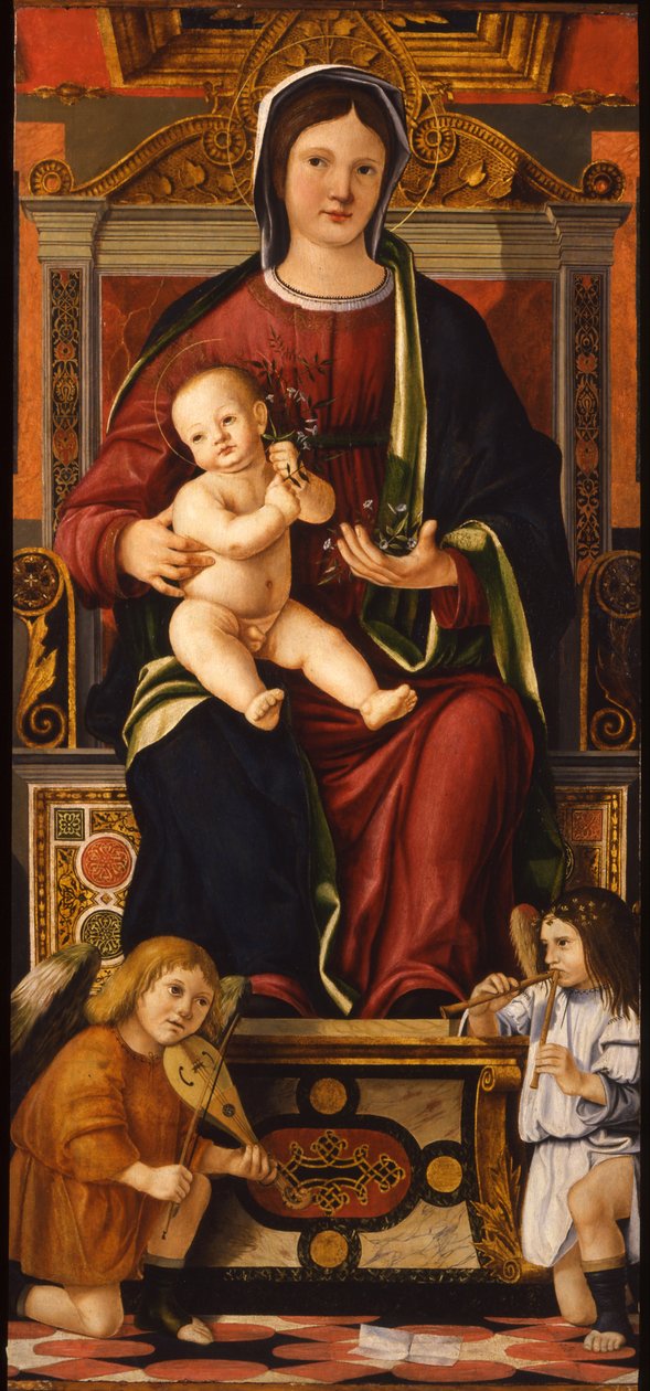 A Virgem e o Menino Entronizados com Dois Anjos Músicos, 1508-1510 de Cristoforo Caselli