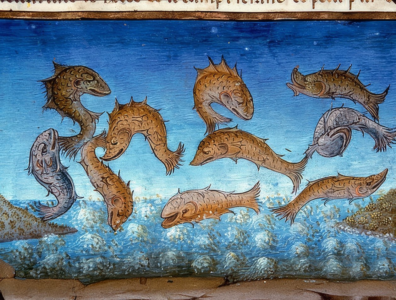O fim do mundo: o peixe nadará acima (c.147r). 1476 de Cristoforo De Predis